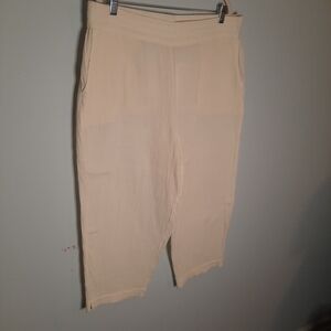 Soft Surroundings Cream Elastic Waist Wide-Leg Muslin Pants